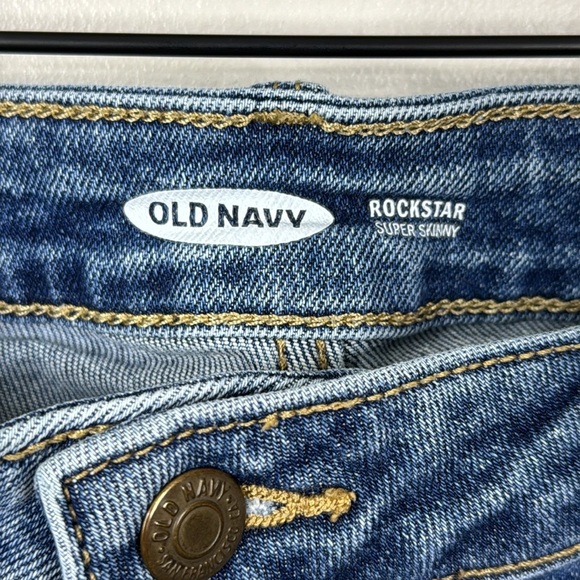 Old Navy Blue Medium Wash Distressed Denim Rockstar Super Skinny Jeans Size 14 - Picture 4 of 6